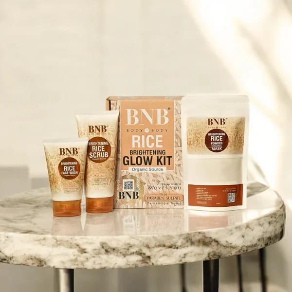 Pack of 3 BNB Rice Extract Bright & Glow Kit Golden Cap with box