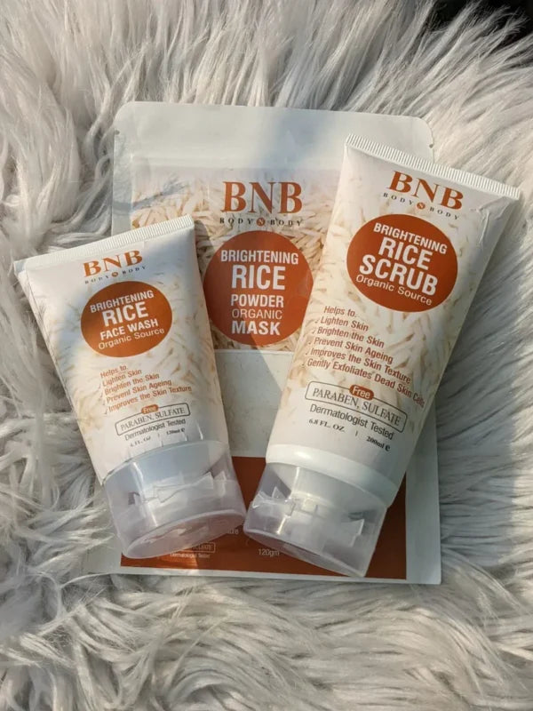 Pack of 3 BNB Rice Extract Bright & Glow Kit Golden Cap with box